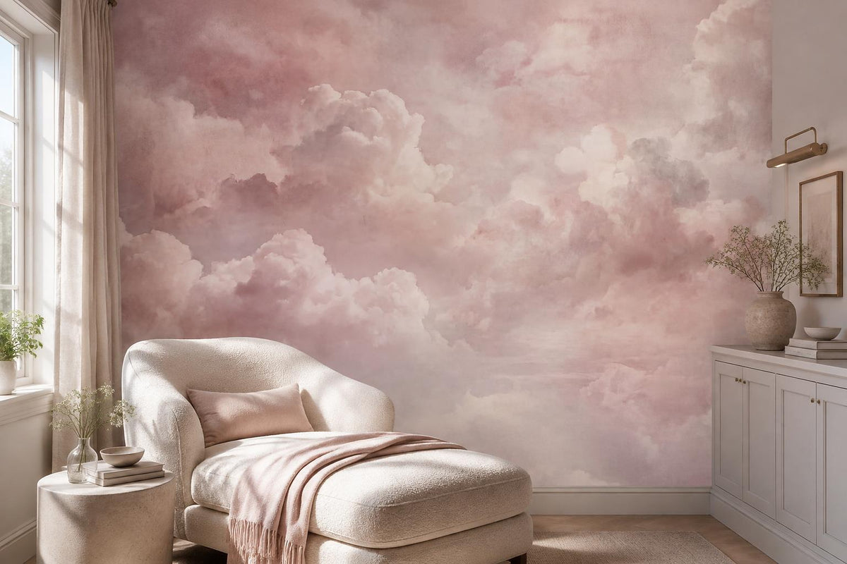 Blush Pink Storm Clouds Wallpaper Mural - room view 2