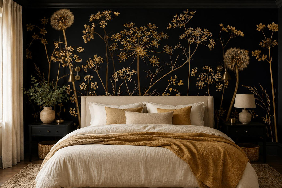 Dramatic Gold Dried Wildflowers Wallpaper Mural - image 4