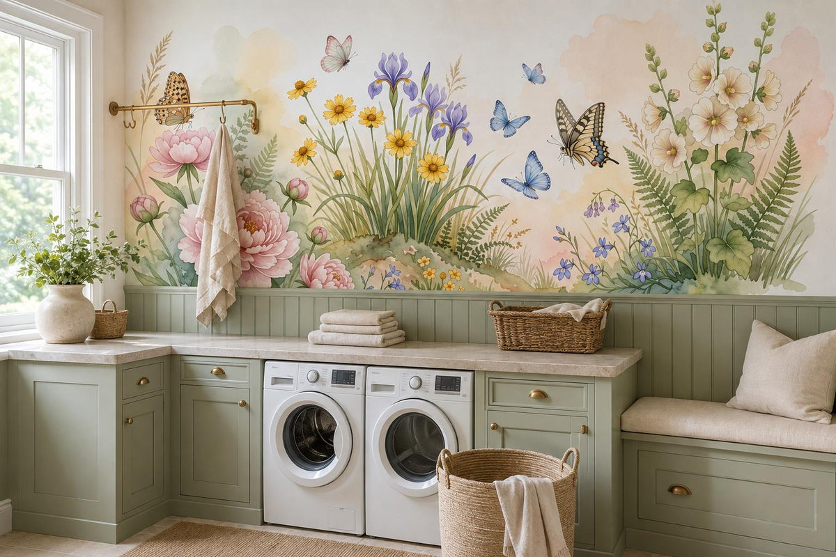 Bright Garden Flowers and Butterflies Wallpaper Mural - image 3