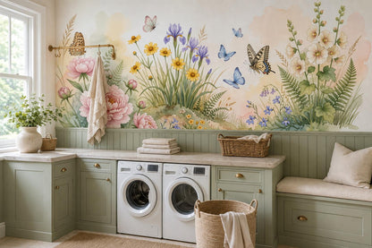 Bright Garden Flowers and Butterflies Wallpaper Mural - image 3