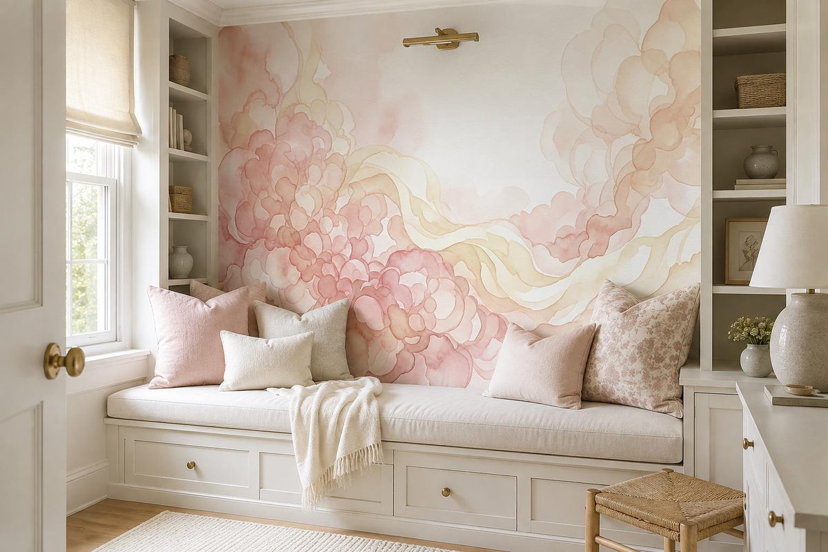 Romantic Blush Floral Ink Wash Wallpaper Mural - image 4