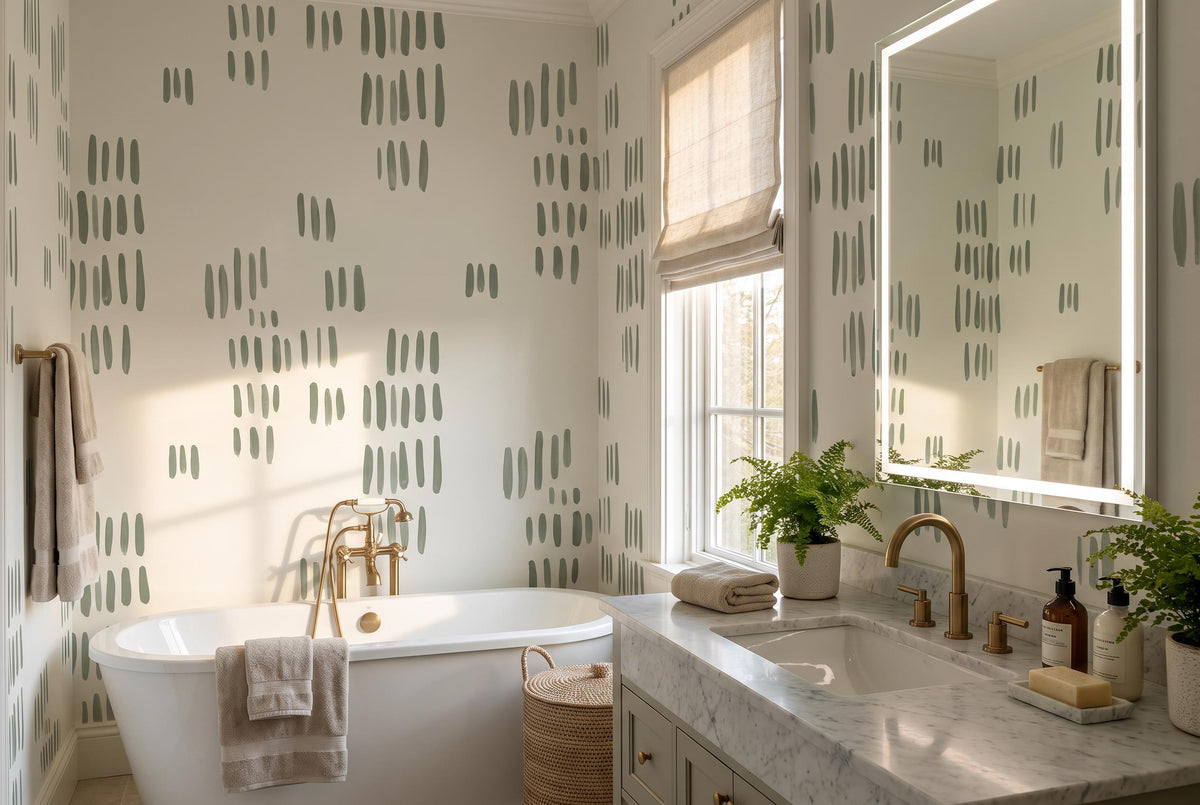 Calm Sage Dash Marks Wallpaper Mural - image 3