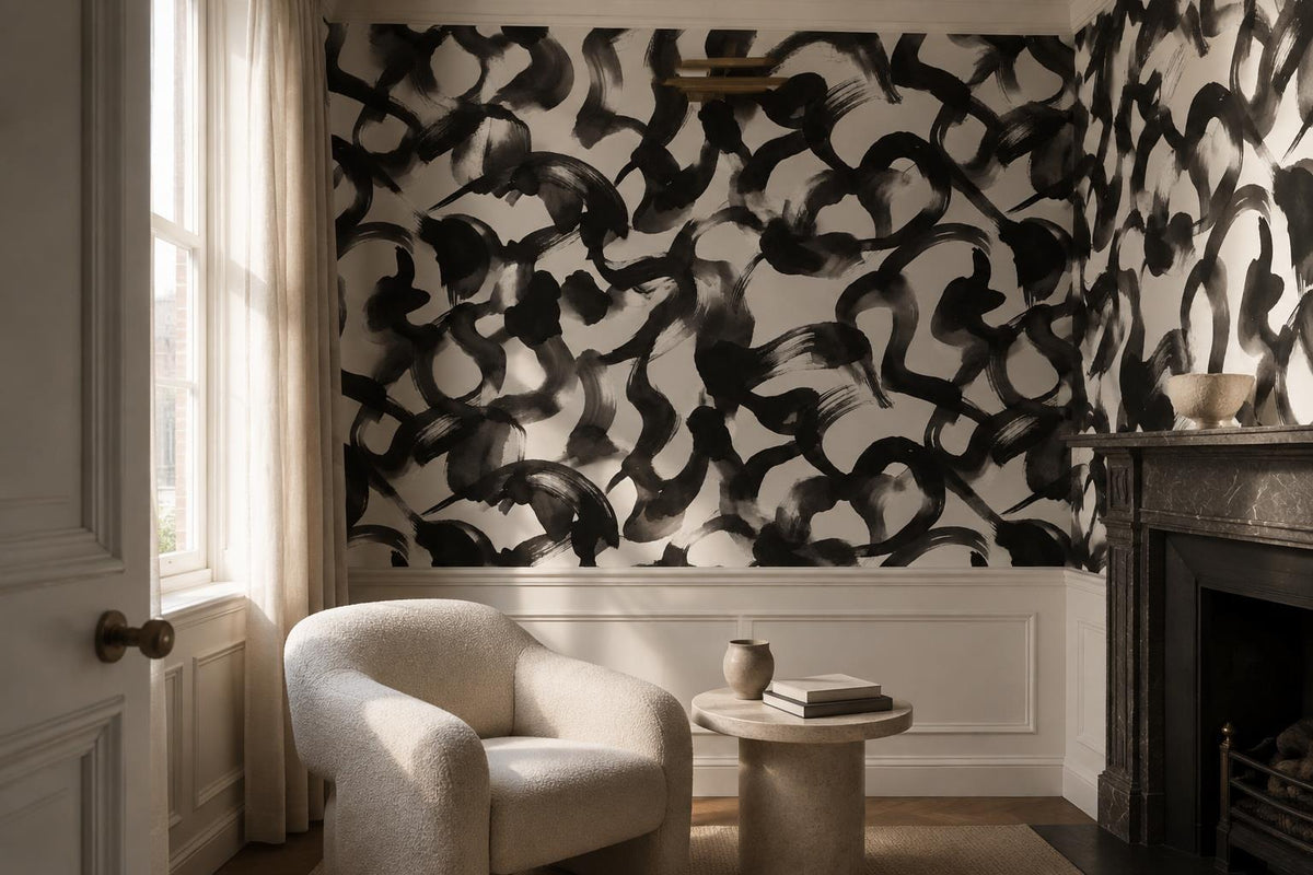 Bold Black Gestural Loops Wallpaper Mural - image 5