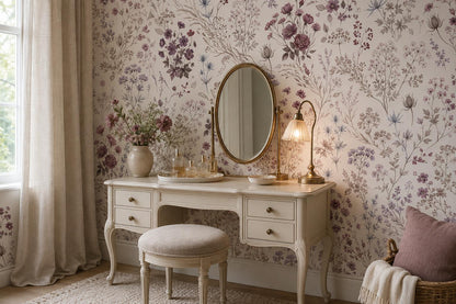Delicate Mauve Wildflower Line Art Wallpaper Mural - image 4