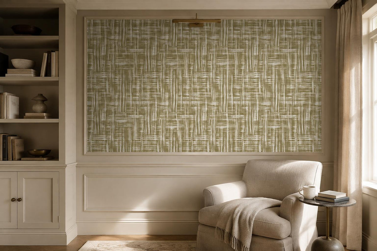 Earthy Olive Crosshatch Weave Wallpaper Mural - image 4