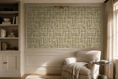 Earthy Olive Crosshatch Weave Wallpaper Mural - image 4