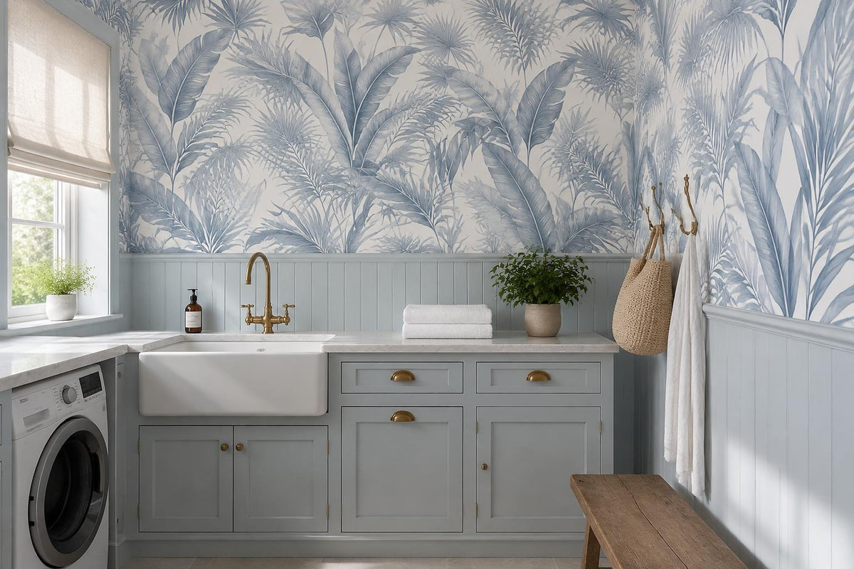 Cool Blue Tropical Leaves Wallpaper Mural - image 4