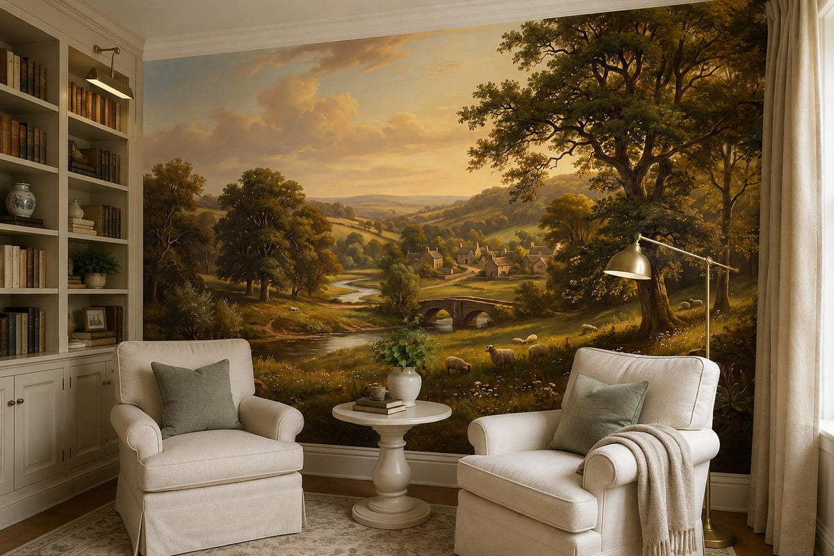 Gold Sunset River Oak Trees Wallpaper Mural - room view 3