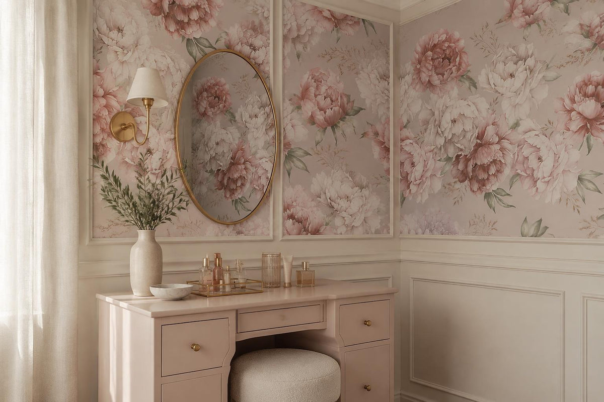 Romantic Blush Peony Border Wallpaper Mural - image 3