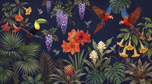 Vivid Toucans Parrots and Tropical Flowers Wallpaper Mural - image 2