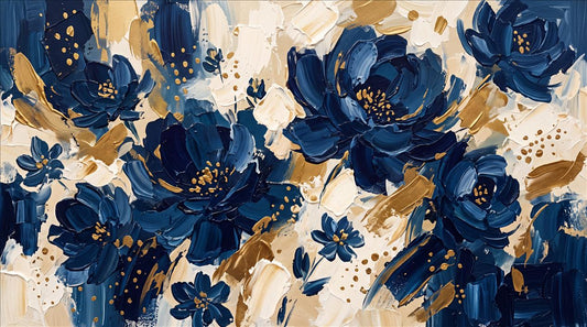 Bold Navy Impasto Flowers Wallpaper Mural - image 2