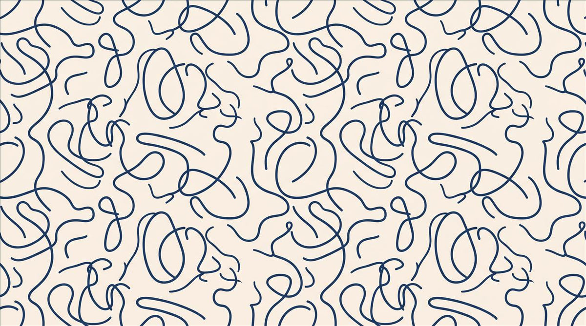 Graphic Blue Line Art Faces Wallpaper Mural - image 2