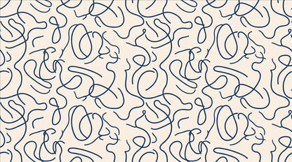 Graphic Blue Line Art Faces Wallpaper Mural - image 2
