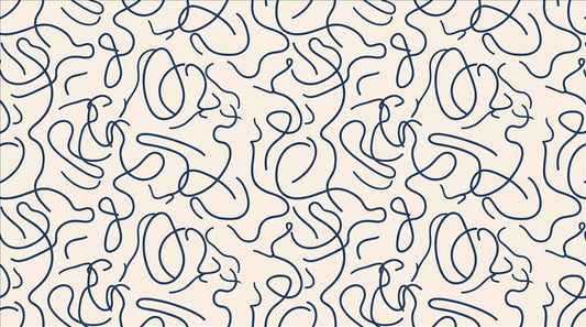 Graphic Blue Line Art Faces Wallpaper Mural - image 2