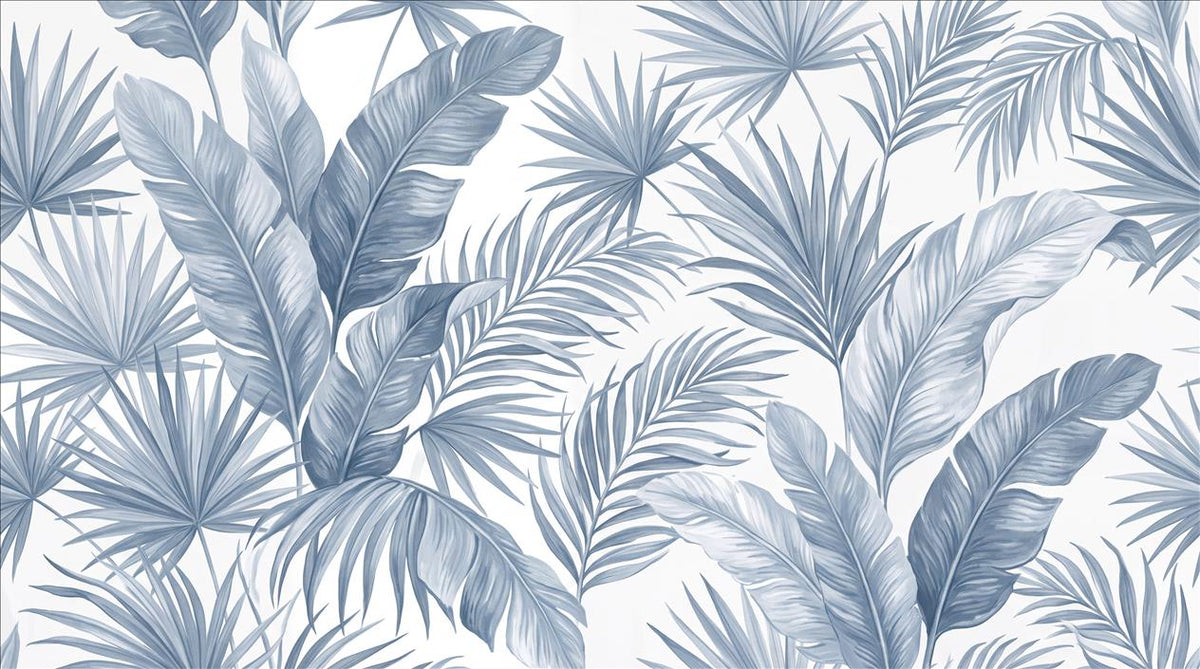 Cool Blue Tropical Leaves Wallpaper Mural - image 2