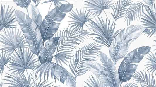 Cool Blue Tropical Leaves Wallpaper Mural - image 2