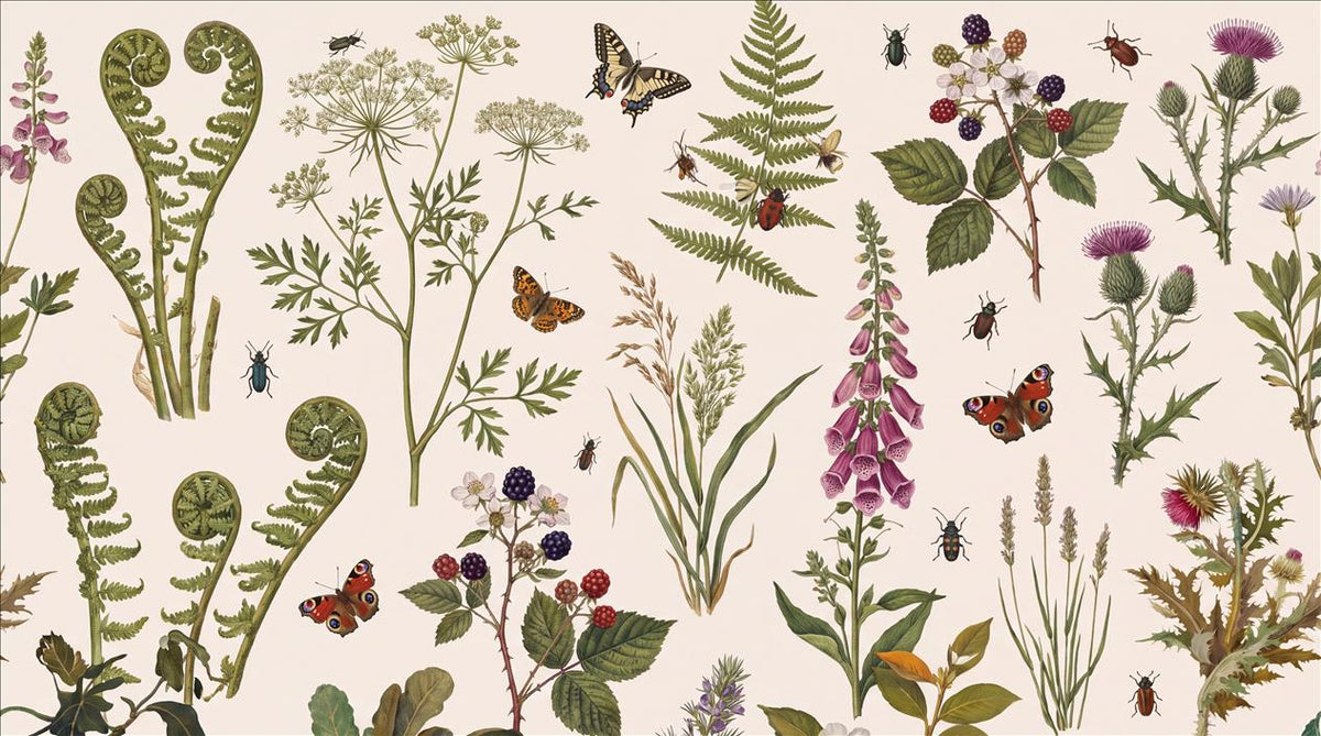 Woodland Pressed Ferns Flowers and Butterflies Wallpaper Mural - image 2