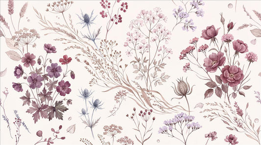 Delicate Mauve Wildflower Line Art Wallpaper Mural - image 2