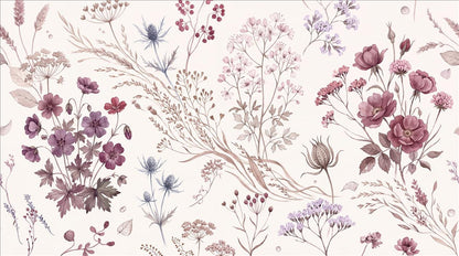 Delicate Mauve Wildflower Line Art Wallpaper Mural - image 2