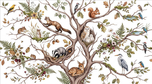 Whimsical Woodland Animals in Tree Wallpaper Mural - image 2