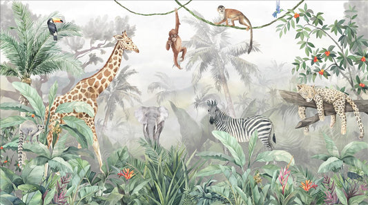 Playful Jungle Safari Animals Wallpaper Mural - image 2