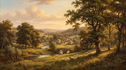 Gold Sunset River Oak Trees Wallpaper Mural - pattern detail