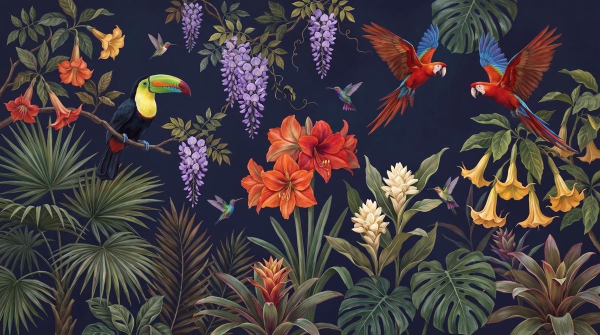 Vivid Toucans Parrots and Tropical Flowers Wallpaper Mural - image 6