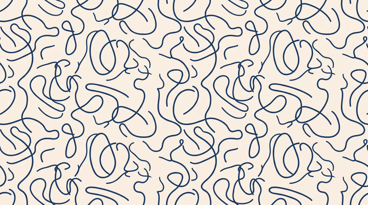 Graphic Blue Line Art Faces Wallpaper Mural - image 6