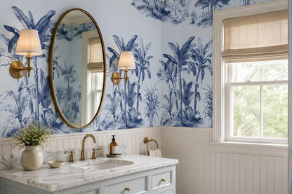 Blue Tropical Plants Wallpaper Mural - room view 4