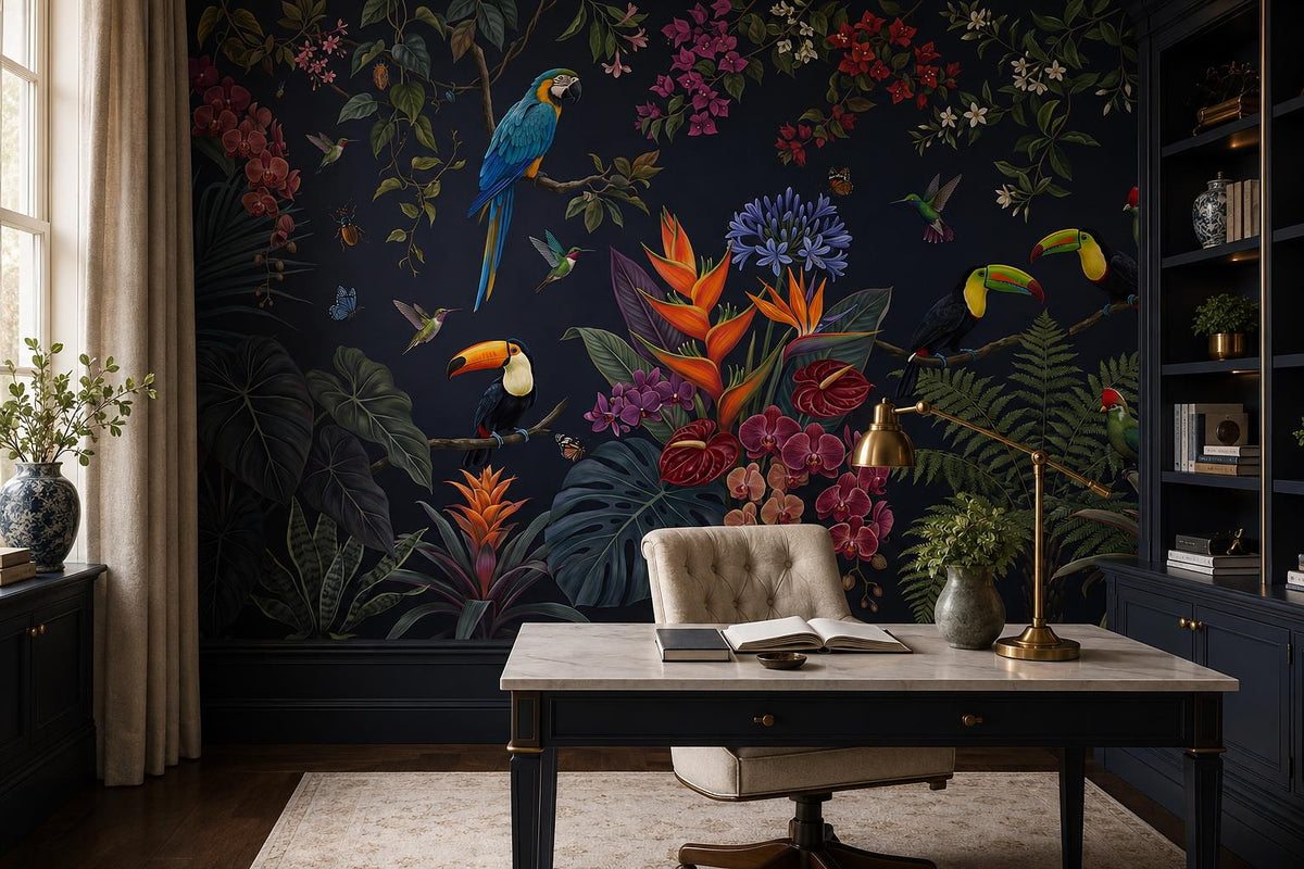 Lush Toucans Parrots and Orchids Wallpaper Mural - image 4