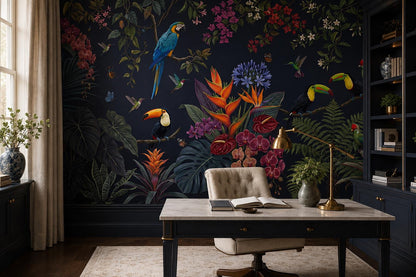 Lush Toucans Parrots and Orchids Wallpaper Mural - image 4