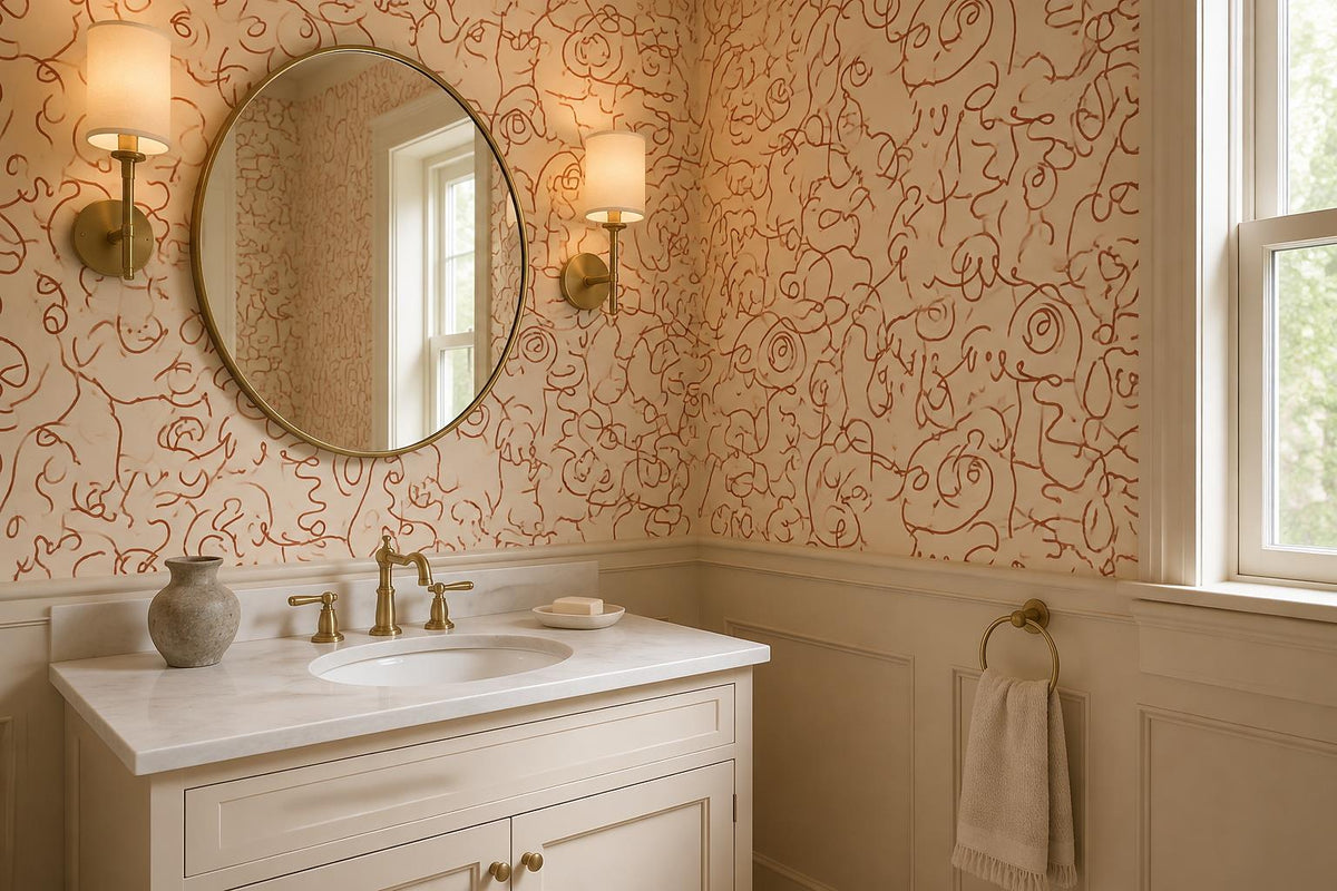 Warm Terracotta Line Art Faces Wallpaper Mural - image 4