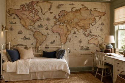 Scholarly Antique World Map Wallpaper Mural - image 3