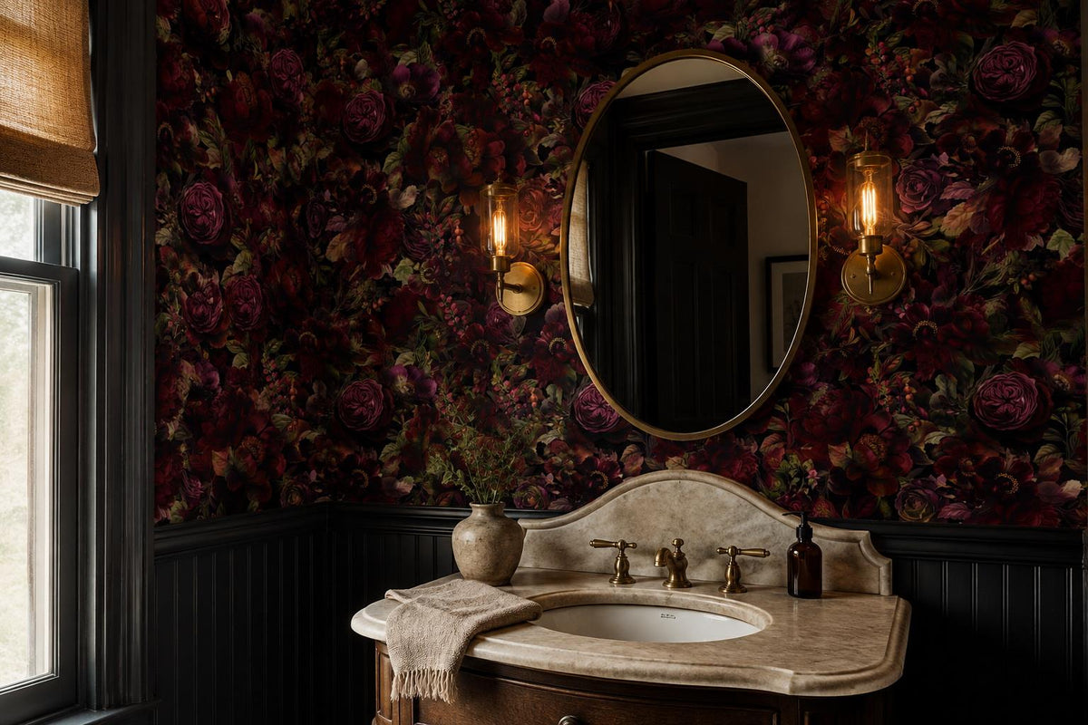 Dramatic Dark Roses and Foliage Wallpaper Mural - image 5