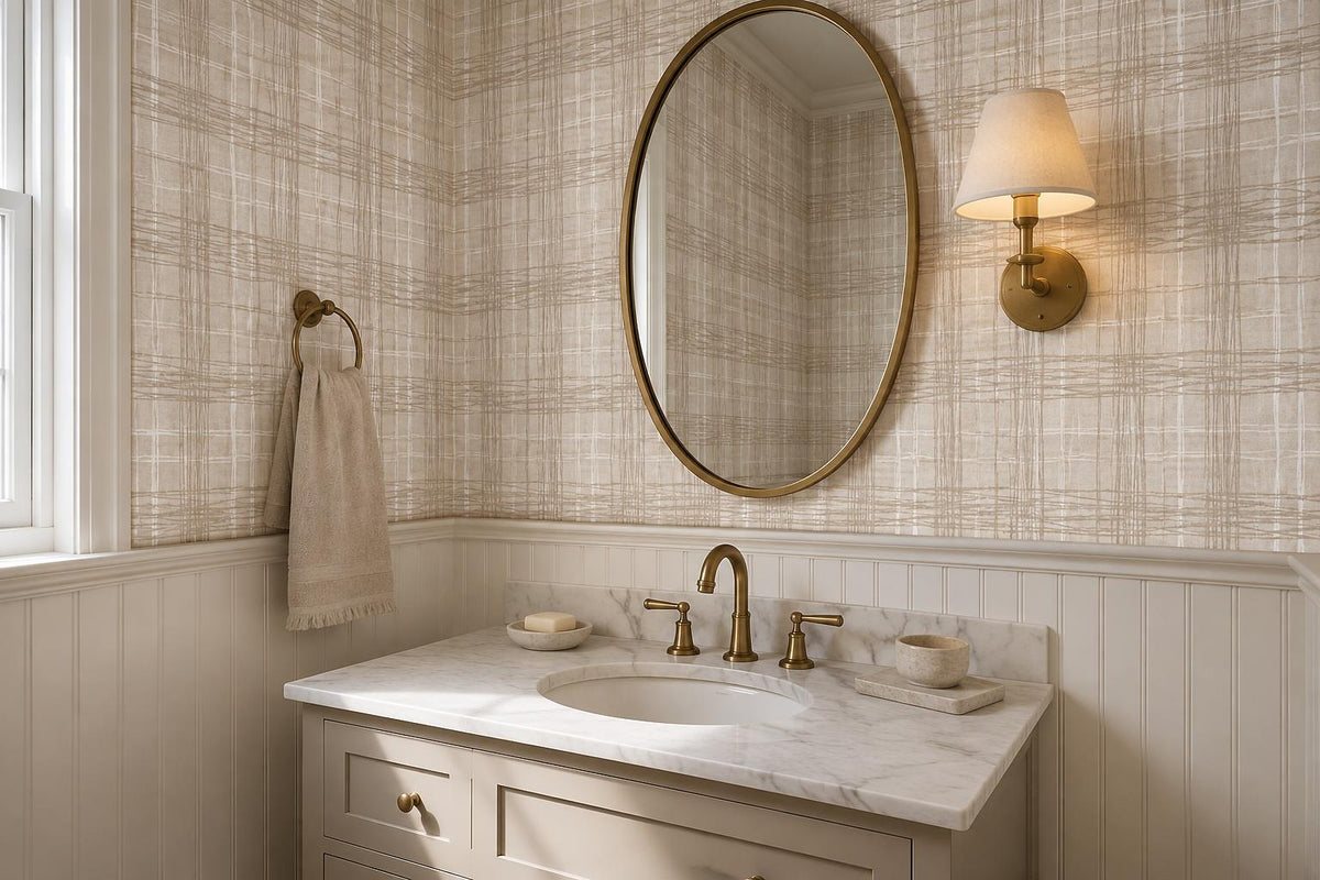Soft Beige Plaid Weave Wallpaper Mural - image 5