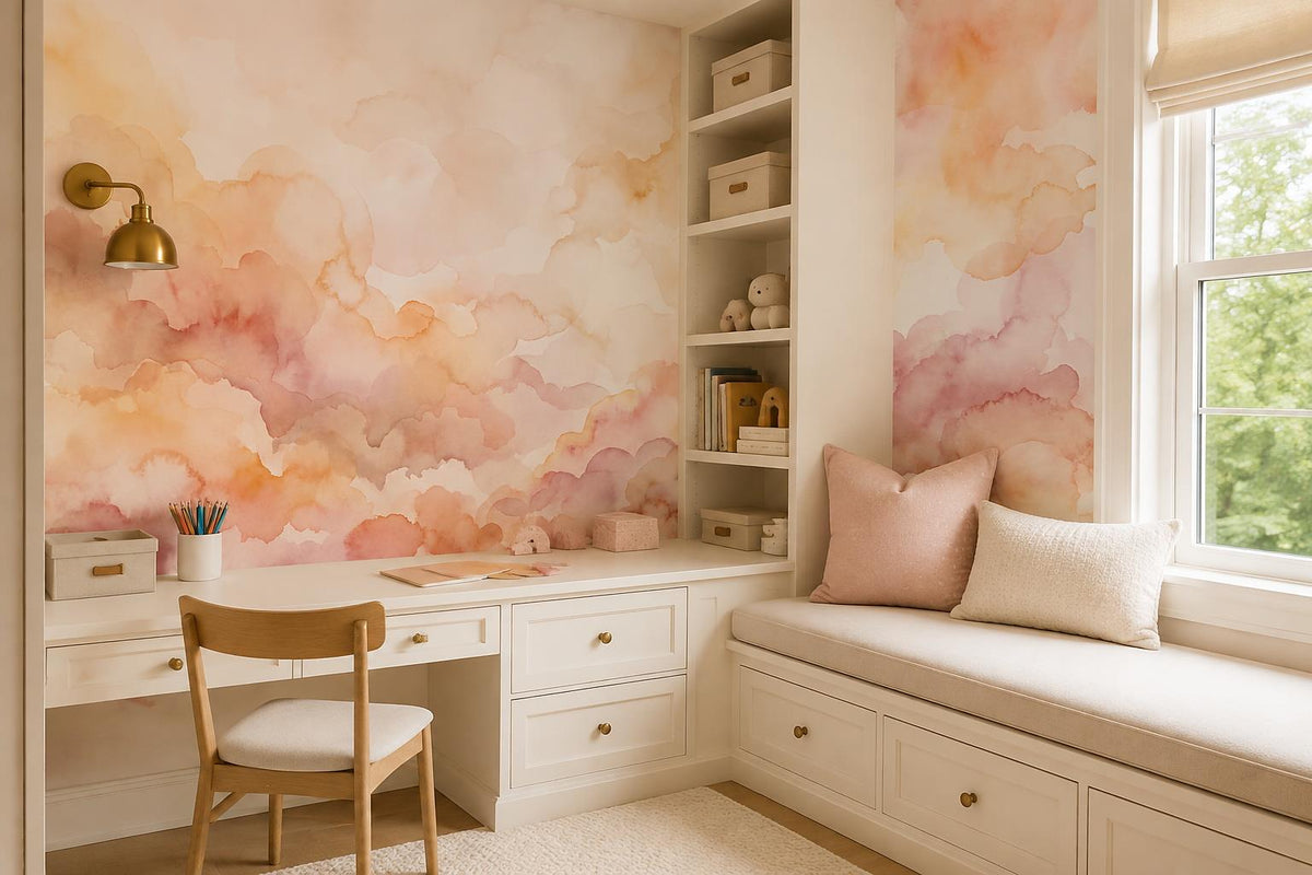 Soft Blush Alcohol Ink Clouds Wallpaper Mural - image 4