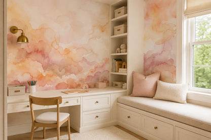 Soft Blush Alcohol Ink Clouds Wallpaper Mural - image 4
