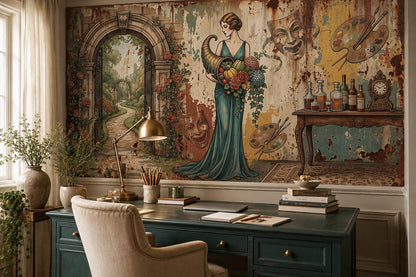 Art Nouveau Woman Artist Studio Wallpaper Mural - room view 2