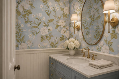 Pale White Roses On Branches Wallpaper Mural - room view 3