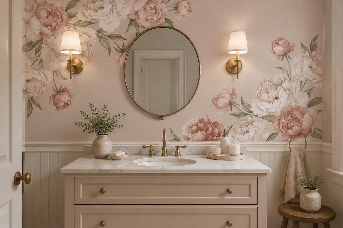 Soft Pink Peony Corner Frame Wallpaper Mural - image 3