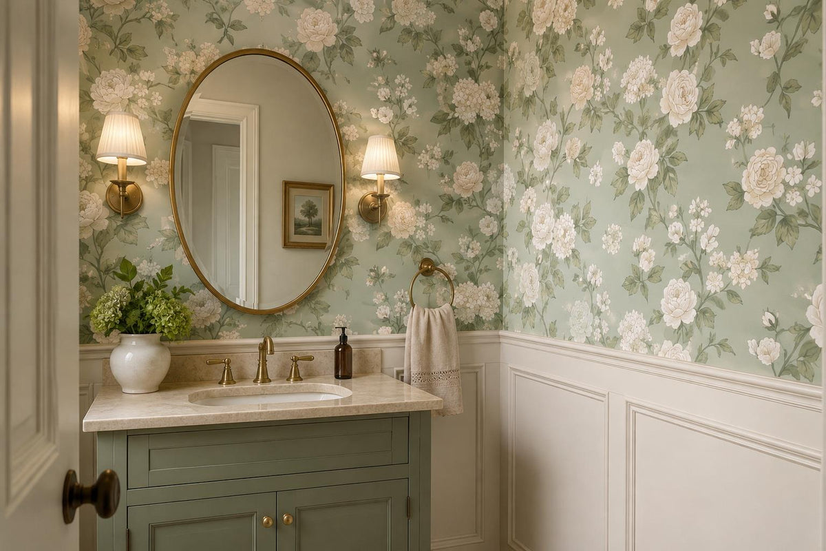 Calm White Roses and Hydrangeas Wallpaper Mural - image 5