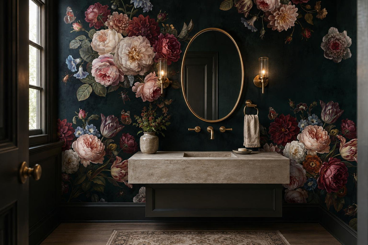 Moody Dark Vintage Roses Wallpaper Mural - image 4