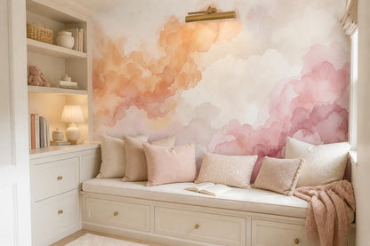 Warm Peach and Pink Ink Clouds Wallpaper Mural - image 3