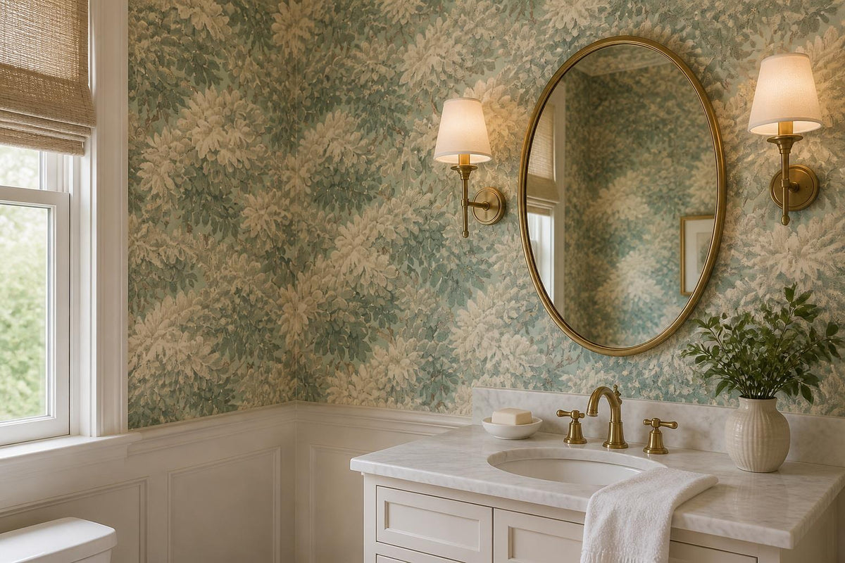 Soft Pale Green Floral Foliage Wallpaper Mural - image 5