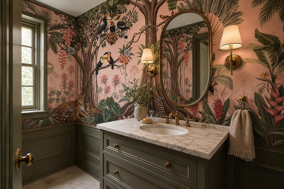 Playful Jungle Tree Leopard and Toucans Wallpaper Mural - image 4