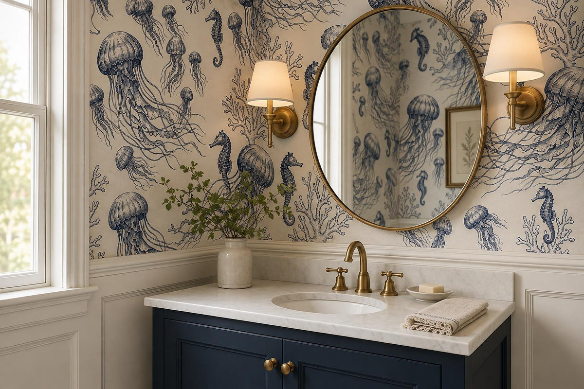 Jellyfish Seahorses Coral Wallpaper Mural - room view 2