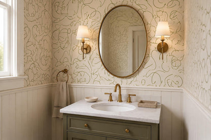 Modern Olive Line Art Faces Wallpaper Mural - image 5
