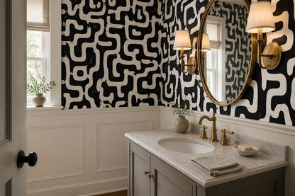 Bold Black Maze Pattern Wallpaper Mural - image 4