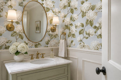 White Hydrangea Blossoms Wallpaper Mural - room view 4