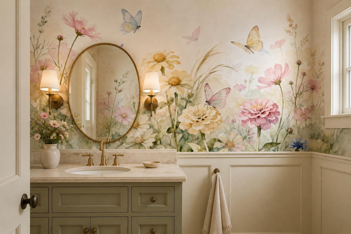Cheerful Meadow Flowers and Butterflies Wallpaper Mural - image 4